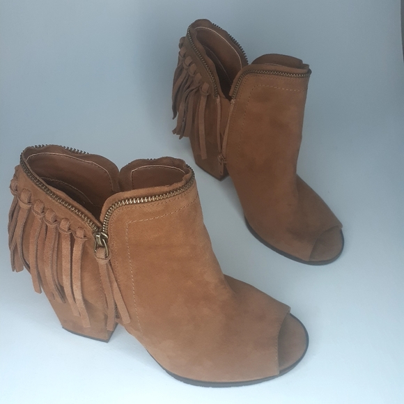DV by Dolce Vita Boho Suede Peep Toe Fringe Booty - Picture 1 of 15